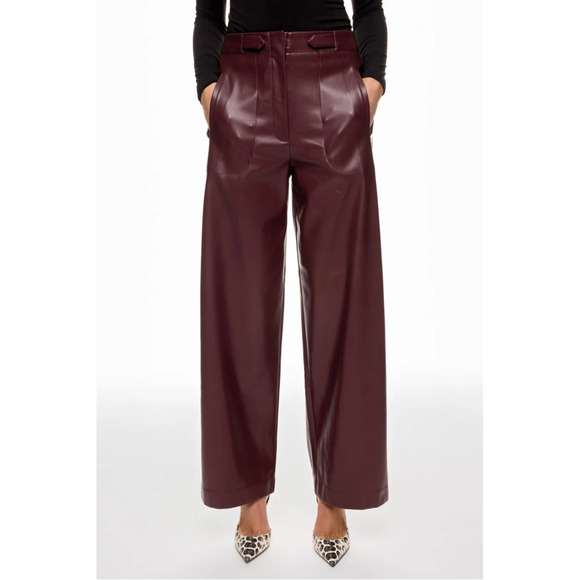 Ronny Kobo Burgundy Faux Leather Pants High Rise Wide Leg Vegan Sz 4 - Picture 1 of 12